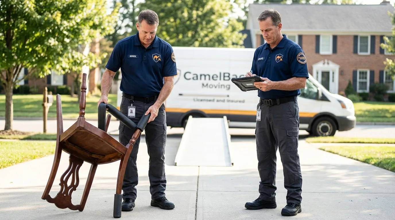 Movers inspecting furniture for damage prevention before loading in Sewanee, TN